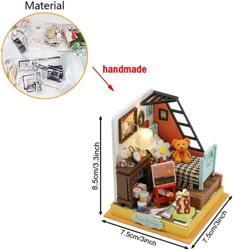 Vista 3 de Kit de casa de muñecas en miniatura de bricolaje, casa de muñecas de madera con LED, kit de construcción de casa pequeña para regalo de cumpleaños