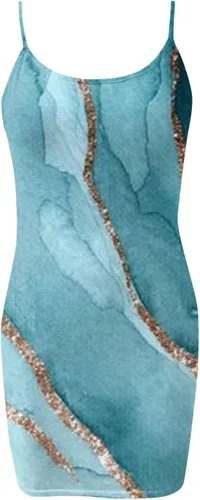 Vista 3 de Vestidos sin mangas para mujer, 2023 para primavera y verano, vestido corto sexy con tirantes delgados, vestido de algodón de color degradado a