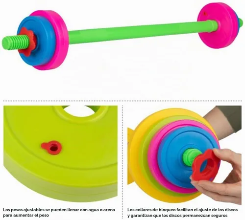 Vista 2 de Juego de Pesas para Niños - Barra con 8 Placas Ajustables - Gimnasio de Juego Interior para Niños Juego de Entrenamiento para Niños Pequeños