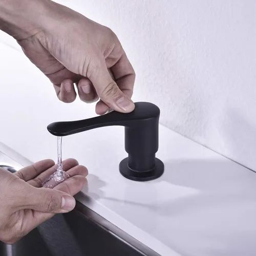 Vista 4 de Dispensador de jabón para fregadero de cocina, dispensador de fregadero integrado negro con cabezal de bomba de latón macizo, resistente a