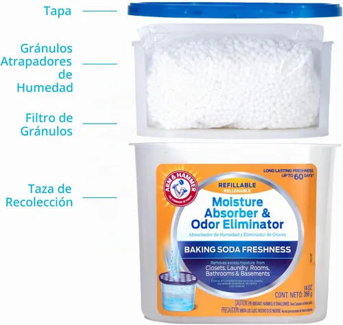 Vista 4 de Arm & Hammer Absortor de humedad recargable sin fragancia y eliminador de olores, bañera de 14 onzas