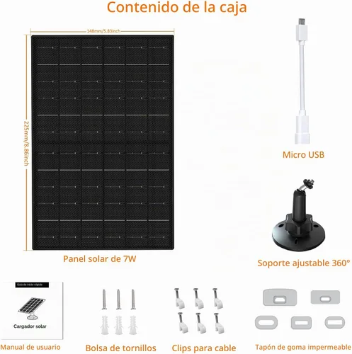 Vista 2 de 7W Solar Panel for Eufycam, USB-C to Micro USB Adapter