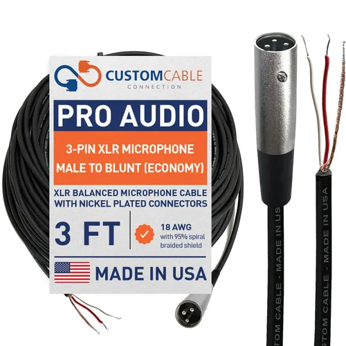 Vista 7 de 1 pie Custom Cable Connection Pro-Audio XLR Micrófono equilibrado hembra a Blunt 18 AWG Economy blindado Cable de instalación