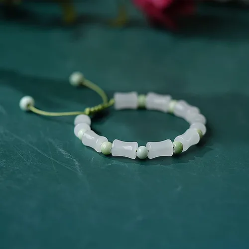 Vista 4 de Pulsera de bambú ajustable de cuerda de mano de piedra natural, pulsera de cuentas de piedra de moda para mujer, 3, Sin gemas.