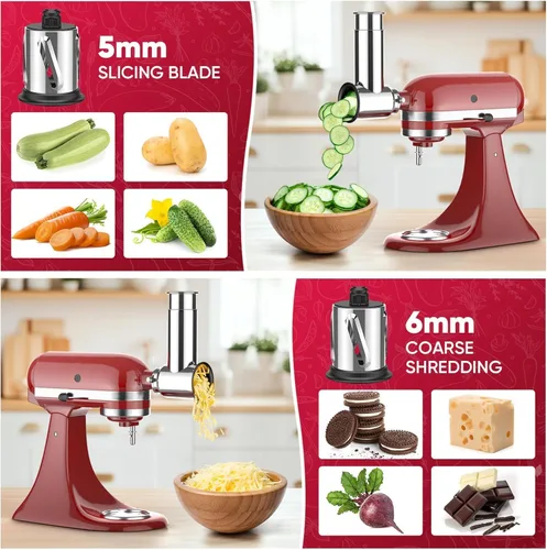 Vista 3 de Accesorio rebanador triturador de acero inoxidable para batidora de pie KitchenAid, máquina de ensalada con rebanadora de verduras