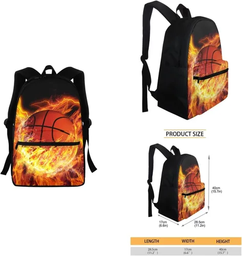 Vista 48 de FOR U DESIGNS Fuego baloncesto impreso niños escuela mochilas viaje mochila libro bolsa