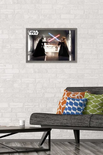 Vista 2 de Star Wars: Saga - First Duel Wall Poster, 22.4L x 14.7W, Barnwood Framed Version