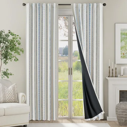 Vista 43 de jinchan - Cortinas bohemias 100% blackout de 54 pulgadas de largo para dormitorio, estampado geométrico negro sobre beige, con ojales