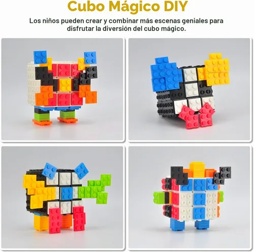 Vista 4 de Speed Cube - Cubo de ladrillo integrado de 3 x 3 x 3 pulgadas con bloques de construcción, rompecabezas de cubo mágico, juguetes creativos
