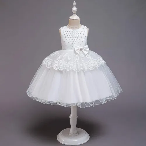 Vista 5 de Vestido para niña de flores para desfiles, vestidos formales de fiesta, boda, bordado de flores 3D, vestido de fiesta de encaje de tul