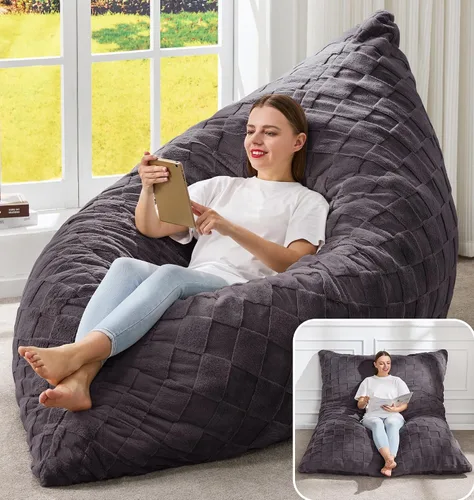 Vista 28 de Hobestluk Adult Bean Bag Chair 3 in 1 Convertible Large Bean Bag Sofa Ash Grey