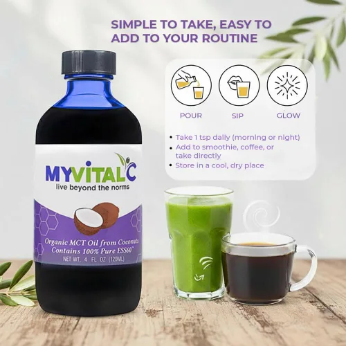 Vista 7 de MyVitalC Aceite orgánico MCT derivado de coco – Suplemento antioxidante puro ESS60 – para antienvejecimiento, oxidación, longevidad, sueño, más