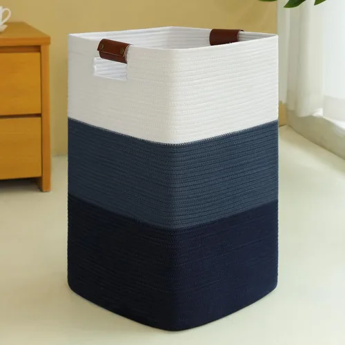 Vista 8 de Cesta de Ropa Sucia 96L Extra Grande Cesta de Lavandería, Cesta Tejida para Mantas, Cesta de Almacenamiento Tejida de Algodón con Asas para Sala
