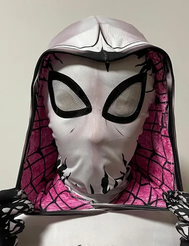 Vista 6 de Liokoon Disfraz de araña para niñas de 3 a 12 años, disfraz de superhéroe de araña blanca para cosplay