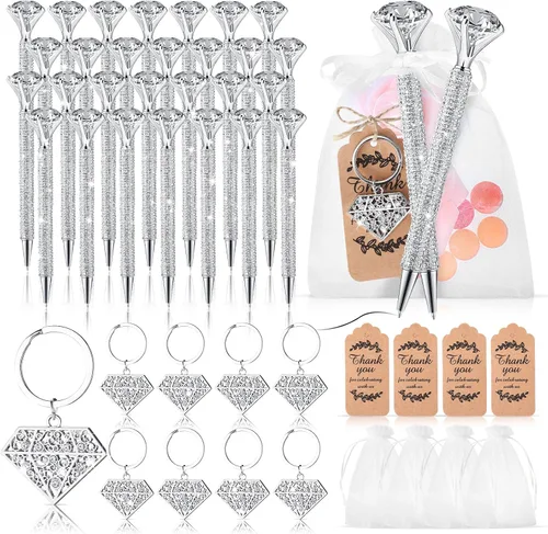 Vista 6 de Qilery Juego de 12 bolígrafos de diamante para despedida de soltera, bolígrafos de diamante con llaveros de diamante, bolígrafo de cristal