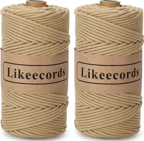 Vista 51 de Cordón de algodón trenzado de 0.11 pulgadas x 109 yardas, cuerda de algodón para macramé natural, estilo bohemio, para colgar plantas hechas a mano