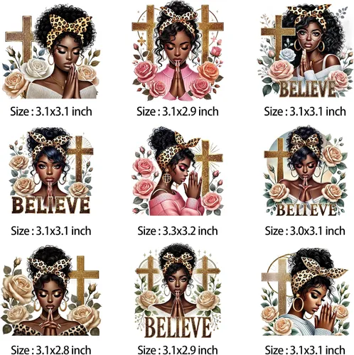 Vista 2 de 9 piezas de calcomanías para planchar para mujer, parches de transferencia de calor para camisetas, ropa lista para prensar, diseño de calcomanías