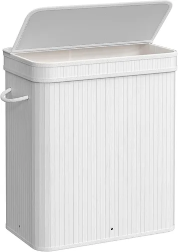 Vista 8 de SONGMICS Cesta de lavandería con tapa, cesta de lavandería de bambú con asas, cesta de almacenamiento plegable para lavandería, dormitorio, 100