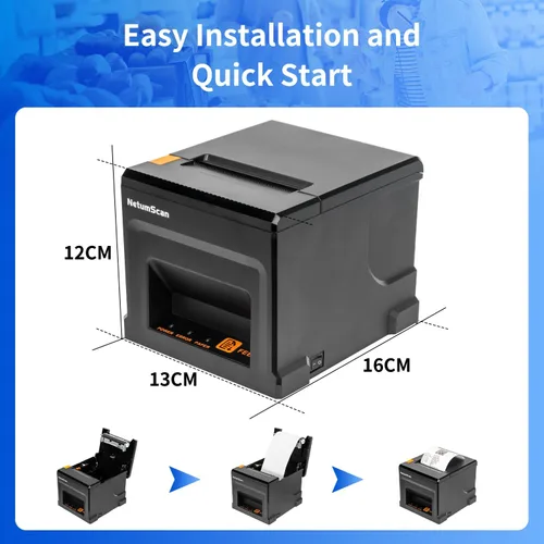 Vista 2 de NetumScan Impresora de Recibos POS de 80 mm 300 mm/s Impresora Térmica de Recibos USB con Cortador Automático, Cajón de Efectivo, Interfaz USB