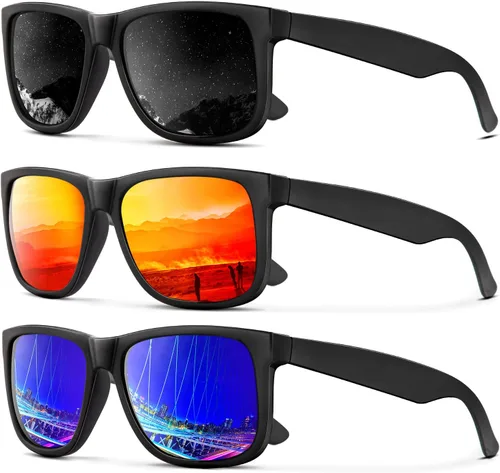 Vista 33 de KALIYADI Sunglasses Men Polarized Sun glasses for Mens Womens Classic Matte Black Frame UV Protection 3pack negro + negro + amarillo + amarillo
