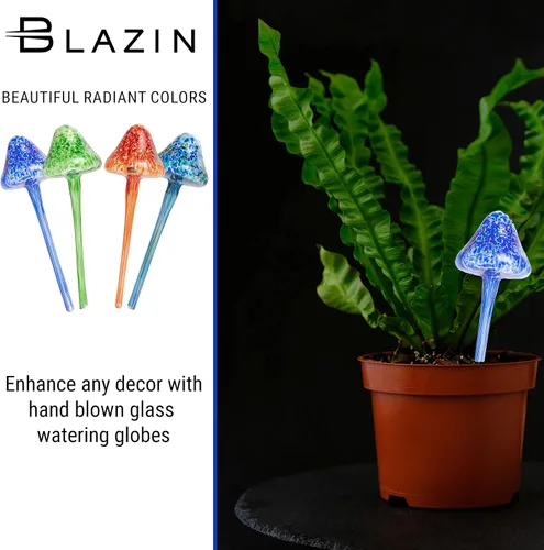 Vista 6 de Blazin Globos de riego de plantas de interior Forma de hongo Bombillas automáticas de agua Globo de agua aguamarina Vidrio decorativo
