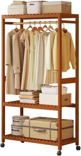 Vista 16 de Wooden Clothes Rail with Shelves,Bamboo Clothes Rack,Portable Open Wardrobe,Free Standing Clothes Rails for Bedroom,Garment Rack with 2 Storage