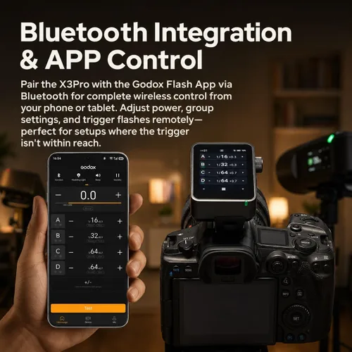 Vista 7 de Godox X3 Pro N X3Pro N TTL Disparador de flash inalámbrico para Nikon, pantalla táctil 2.4G Transmitter with Bluetooth APP Control, Built-in