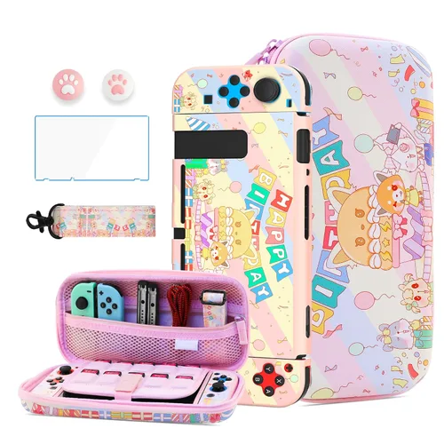 Vista 14 de HYPERCASE Cute Cat Switch Case Kit for NS Accessories Storage, with Portable Travel Carrying Bag Pouch, Soft Switch Protective Skin Cover, HD Screen