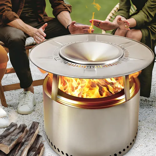 Vista 5 de HGD - Hoguera sin humo de 19.5 pulgadas con deflector de calor, fogata de leña de acero inoxidable para reuniones de amigos y familiares, estufa