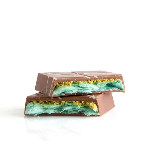 Vista 5 de Carians Viral - Barra de chocolate con pelo de ángel italiano congelado, sabor a pistacho, kataifi y caramelo, ideal para regalo, aniversario, 3.88