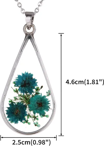 Vista 6 de FM FM42 Red Turquoise Pressed Flowers Teardrop Drop Dangle Earrings Pendant Necklace Jewelry Set, 2