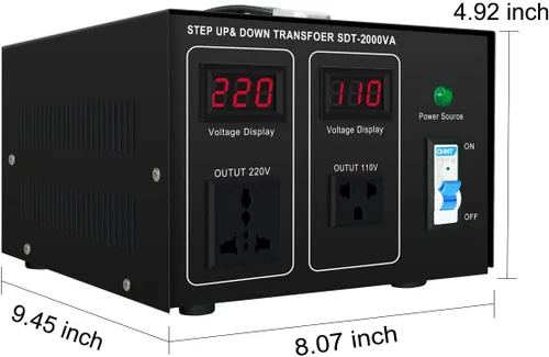Vista 6 de Transformador elevador/abajo 220v a 110v, 2000W 110 a 220 convertidor de voltaje 120v a 240V Heavy Duty Power Transformer