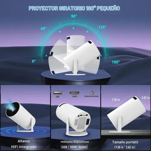 Vista 7 de Mini proyector, proyector portátil 1080P 4K, proyector inteligente con corrección trapezoidal automática, Wifi6 y Bluetooth, proyector de película