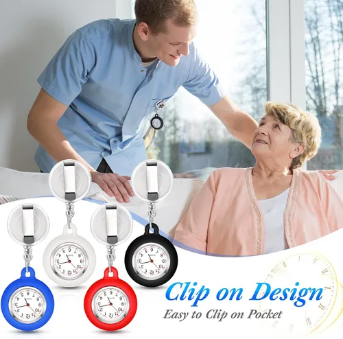 Vista 3 de Outus Reloj de enfermera de 4 piezas para enfermeras médicos, reloj de enfermera, broche de bolsillo, reloj digital