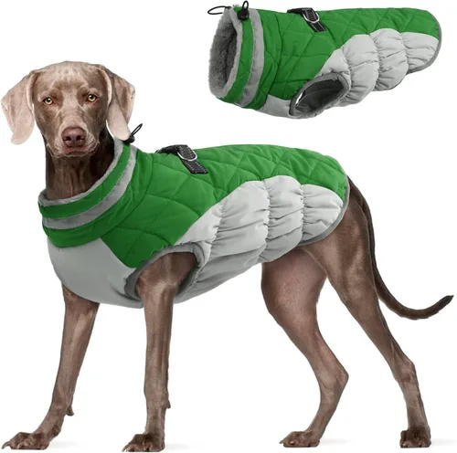 Vista 40 de Abrigo para perro, chaqueta cálida de invierno, acolchada, de vellón, chaleco reflectante con arnés, chaqueta de nieve impermeable con cremallera, a