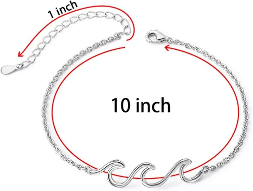 Vista 6 de Tobillera ondulada para mujer, de plata de ley S925, ajustable, con estrellas de mar en capas, océano, playa, mar, tobillera