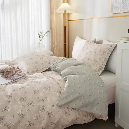 Vista 4 de HighBuy Juego de funda de edredón floral bohemio tamaño queen, juego de ropa de cama estética de algodón, 1 funda de edredón Queen + 2 fundas