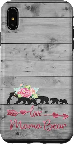 Vista 11 de Pink Floral Black Mama Bear Four Cubs on Vintage Gray Rustic Case for iPhone 17