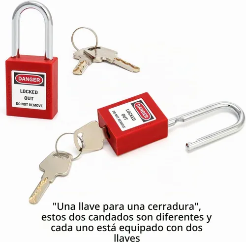 Vista 4 de QWORK Candado de seguridad con etiquetado rojo, 2 candados con 4 llaves
