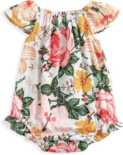 Vista 2 de Simplee kids Mameluco de verano para bebés y niñas, mameluco sin mangas con volantes florales