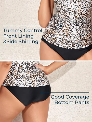 Vista 5 de MiYang Traje de baño tankini de dos piezas para mujer, con control de barriga, parte delantera cruzada
