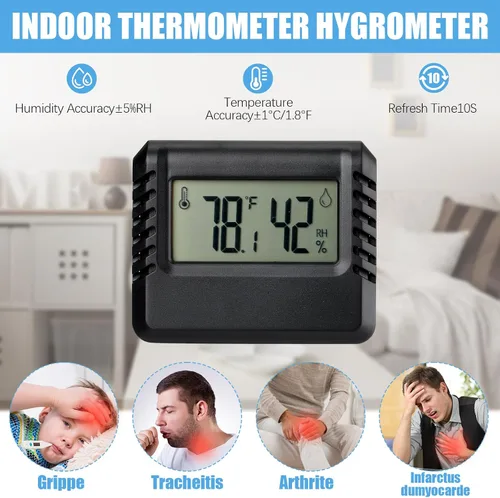 Vista 5 de Medidor digital de temperatura y humedad, medidor de habitación, mini termómetro higrómetro con sensor de humedad de temperatura precisa