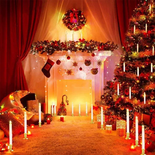 Vista 7 de YAUNGEL Velas de Navidad para ventana, paquete de 6 velas cónicas sin llama a pilas para ventanas con temporizador remoto, luces eléctricas