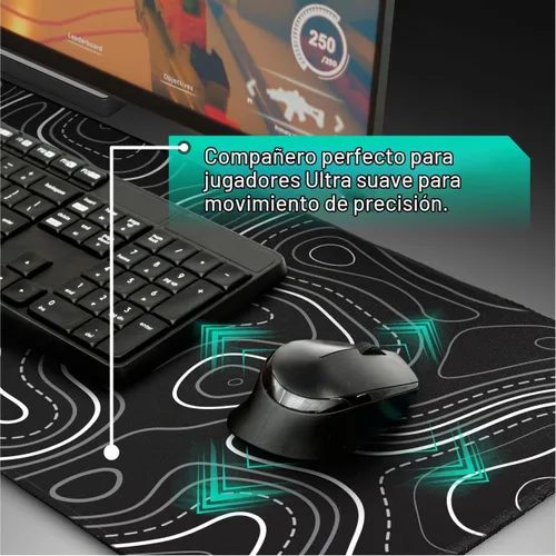 Vista 5 de Pixiecube Alfombrilla de ratón minimalista con mapa topográfico - Alfombrilla de ratón con borde cosido extendido XXL. Alfombrilla de escritorio