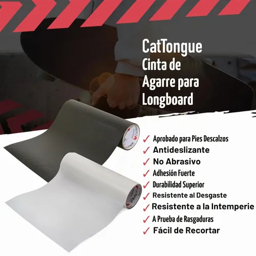 Vista 2 de CATTONGUE GRIPS Cinta de agarre para longboard no abrasiva, resistente, impermeable, cinta antideslizante para patinetas, scooters y más, accesorios