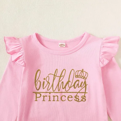 Vista 5 de LYSMuch Conjunto de ropa de cumpleaños para niñas, princesa, camisa de manga larga con malla y falda de burbuja con tutú