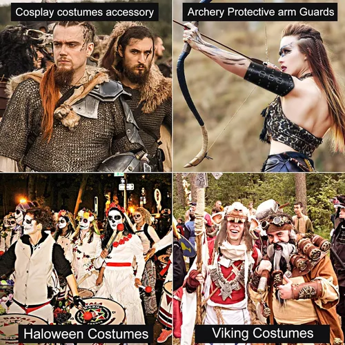 Vista 6 de XUANPAI Viaje a la feria renacentista, brazaletes de cuero vikingos medievales, armadura de brazo, ferias Ren, guantelete, punk, para hombres