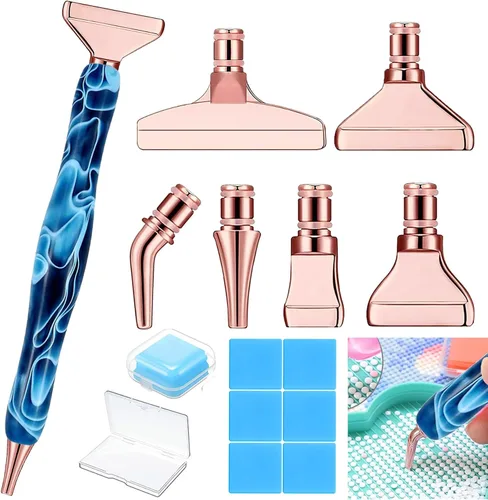 Vista 11 de Heyseri Bolígrafos de arte de diamante, juego de herramientas de 14 piezas, accesorios para bolígrafos de pintura de diamante, puntas de metal
