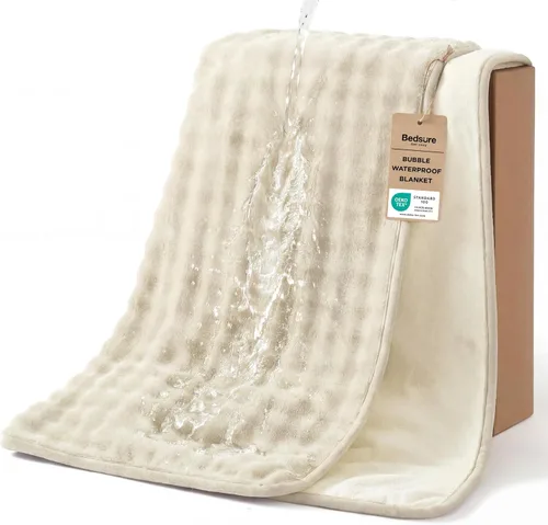 Vista 10 de Bedsure Manta impermeable con burbujas para sofá, manta reversible de forro polar suave para perros pequeños, funda de sofá impermeable, protector