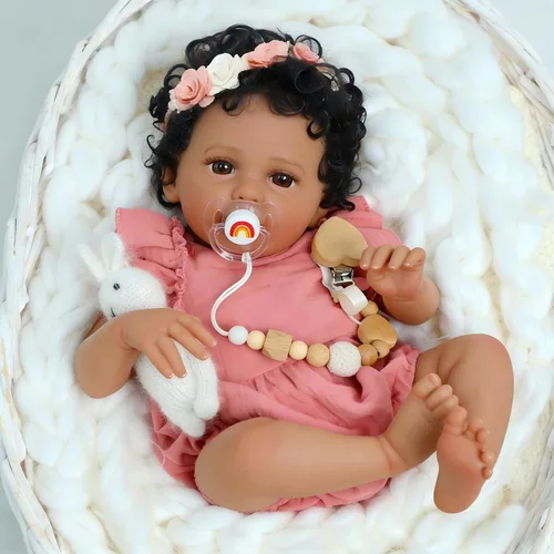 Vista 8 de SCOM Muñeca Bebé Reborn Realista – Niña afroamericana negra de 18 pulgadas, muñecas realistas con cuerpo suave y pesado, juguete de regalo de Bebé